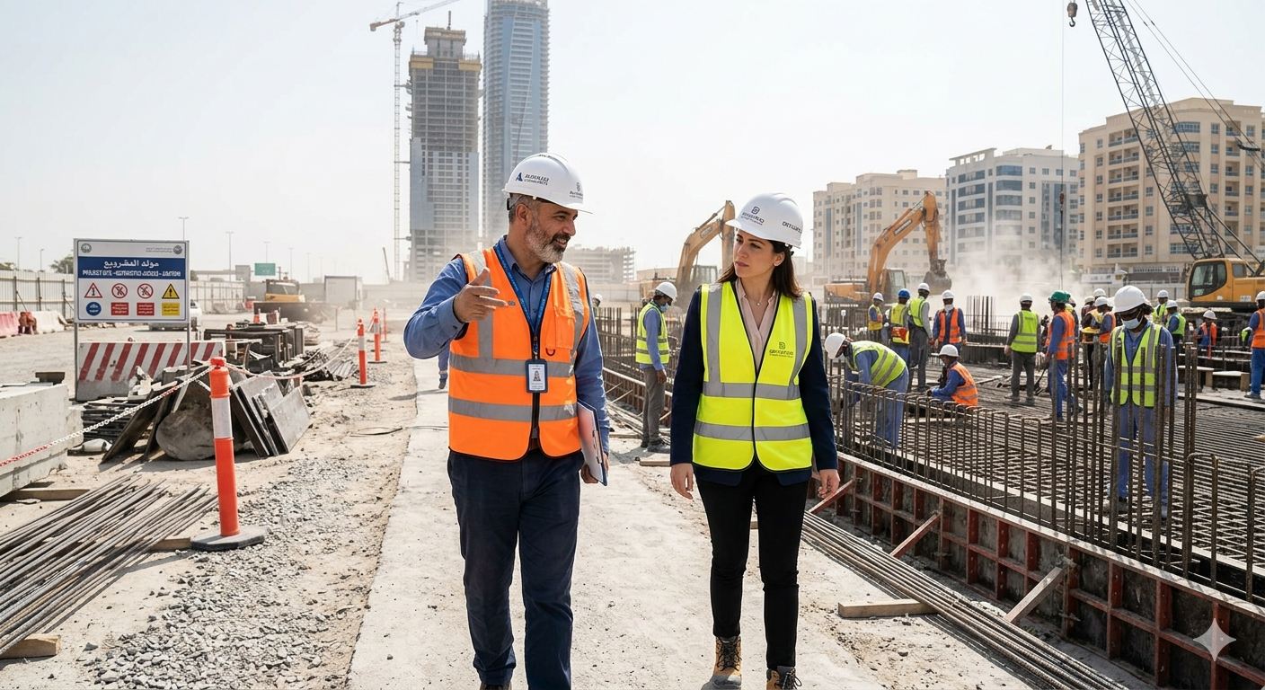 مستشار في موقع بناء فعلي في الإمارات مع عميل