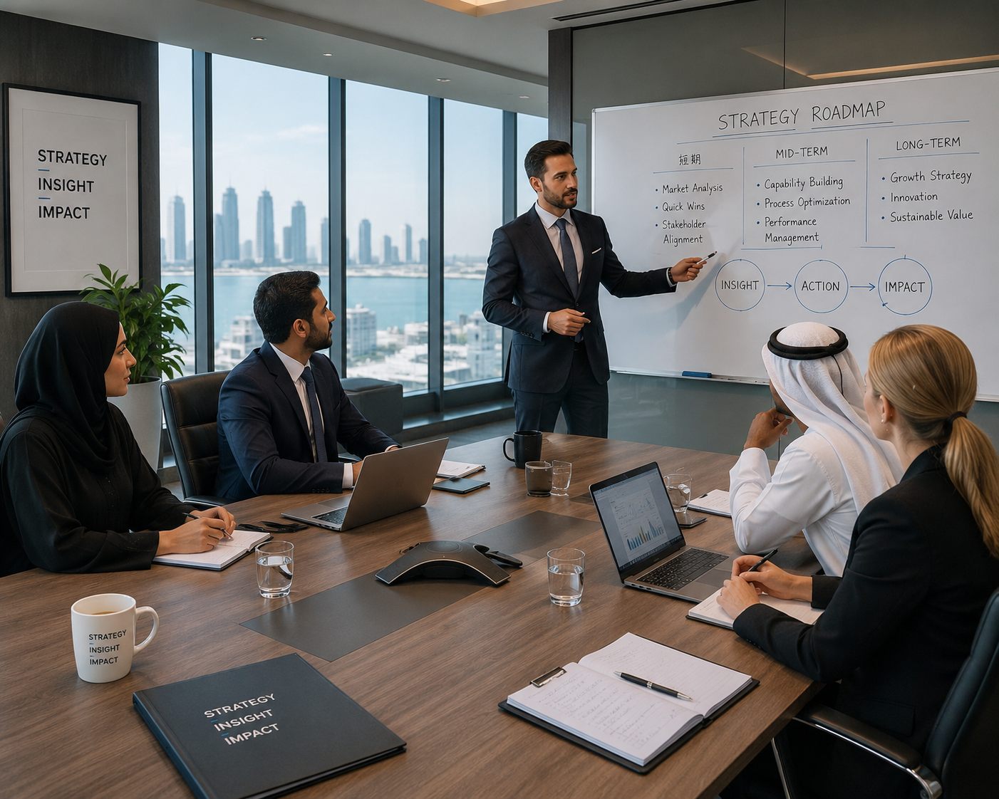 Consultants reviewing strategy in a boardroom