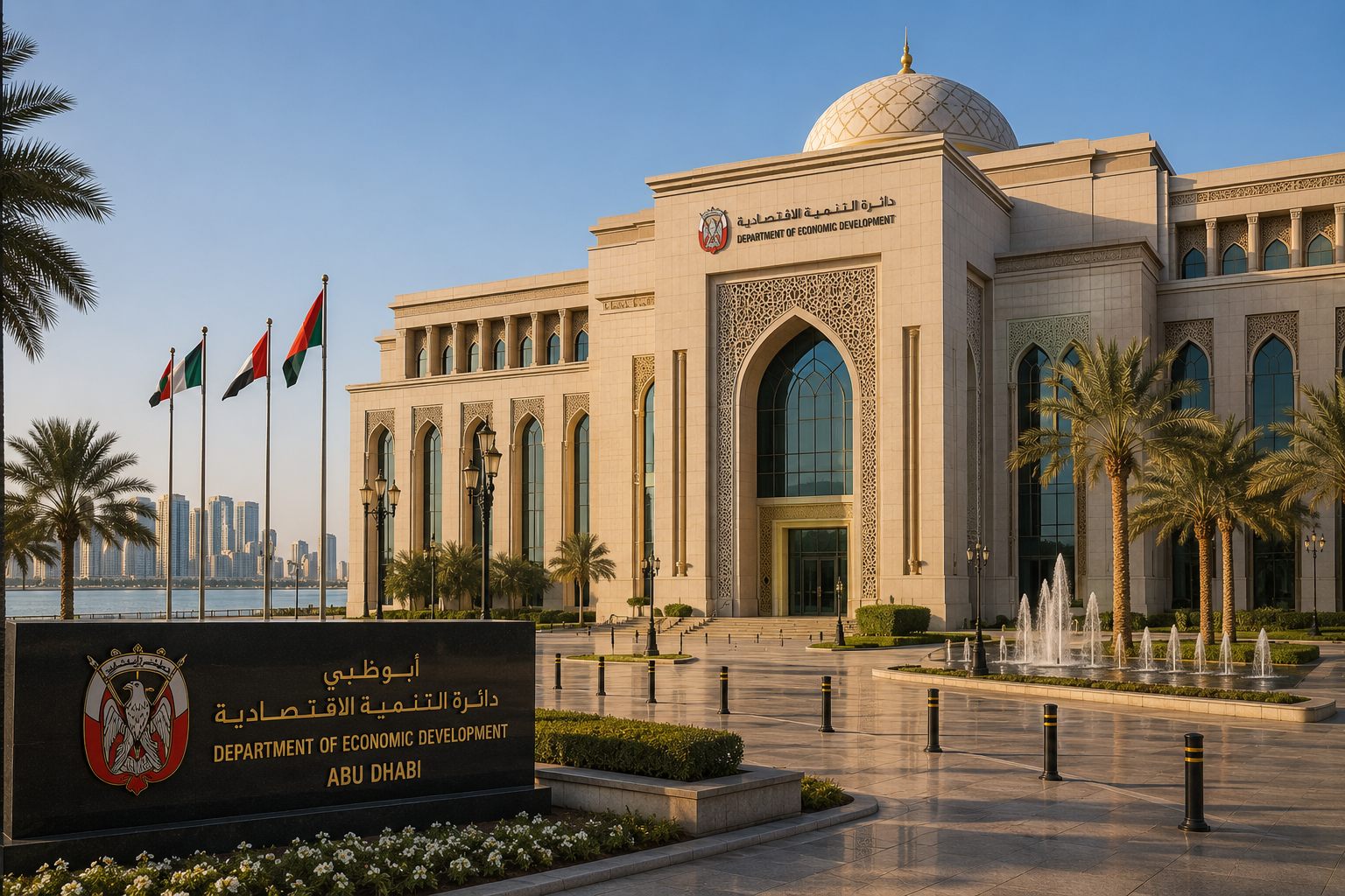 Abu Dhabi government building representing UAE ministerial and municipal registrations